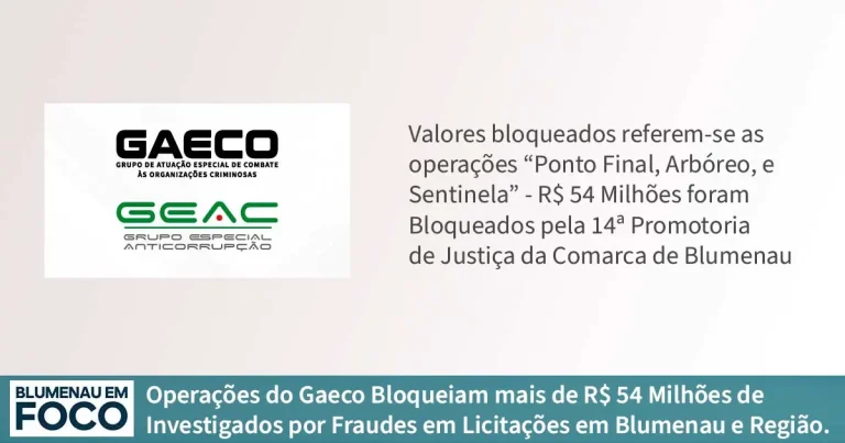 Operações do Gaeco Bloqueiam mais de R$ 54 Milhões de Investigados por Fraudes em Licitações em Blumenau e Região. - Blumenau em Foco Notícias de Blumenau e Região.