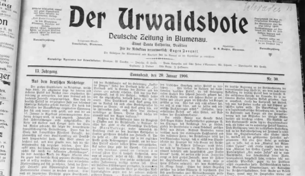 Dia 1 de Junho: Dia da Imprensa, Jornal Der Urwaldsbote Fundado no Século XIV. - Memórias do Vale. - Blumenau em Foco Portal de Notícias de Blumenau e Região.