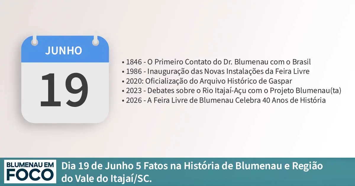 Dia 19 de Junho 5 Fatos na História de Blumenau e Região do Vale do Itajaí/SC. - Blumenau em Foco Portal de Notícias de Blumenau/SC