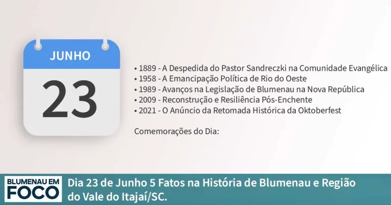 Dia 23 de Junho 5 Fatos na História de Blumenau e Região do Vale do Itajaí/SC. - Blumenau em Foco Portal de Notícias de Blumenau/SC
