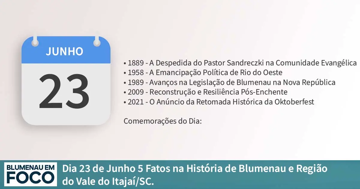 Dia 23 de Junho 5 Fatos na História de Blumenau e Região do Vale do Itajaí/SC. - Blumenau em Foco Portal de Notícias de Blumenau/SC