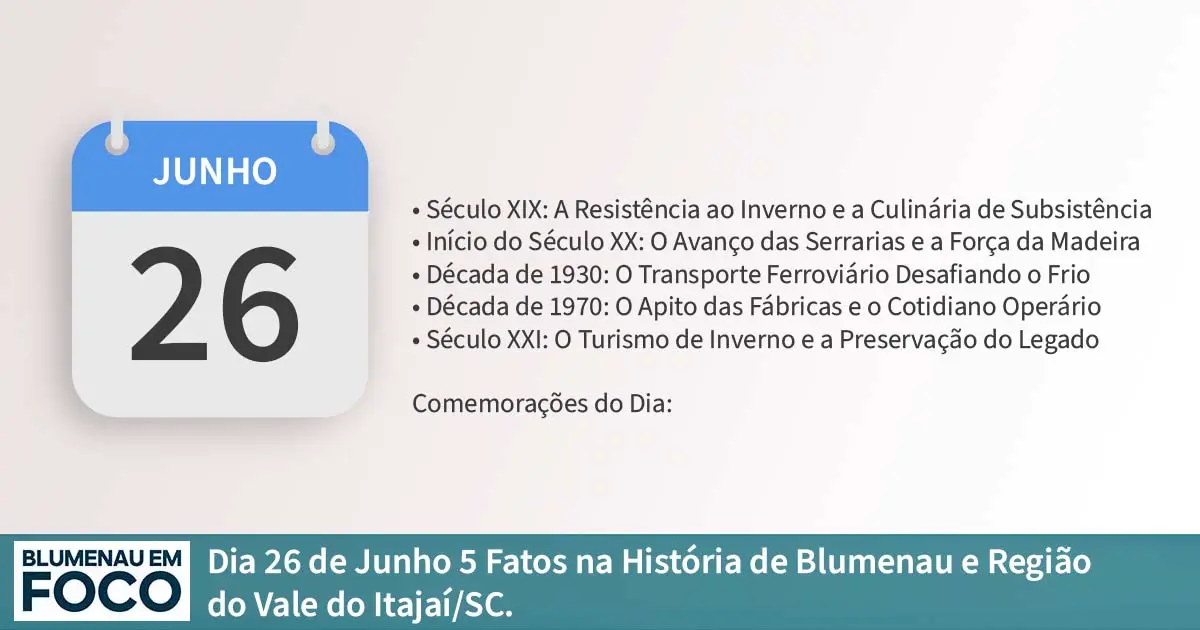 Dia 26 de Junho 5 Fatos na História de Blumenau e Região do Vale do Itajaí/SC. - Blumenau em Foco Portal de Notícias de Blumenau/SC