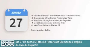 Dia 27 de Junho: 5 Fatos na História de Blumenau e Região do Vale do Itajaí/SC. - Blumenau em Foco Portal de Notícias de Blumenau/SC