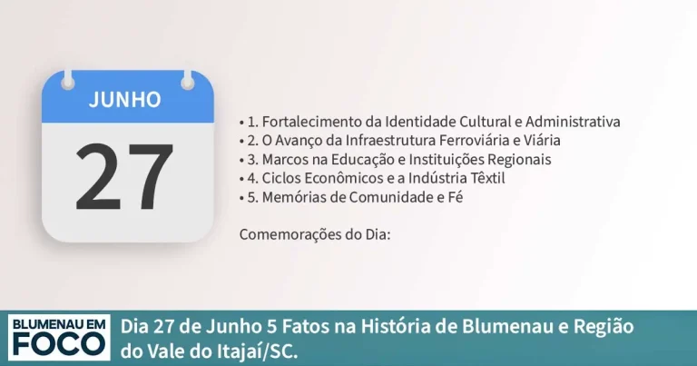 Dia 27 de Junho: 5 Fatos na História de Blumenau e Região do Vale do Itajaí/SC. - Blumenau em Foco Portal de Notícias de Blumenau/SC