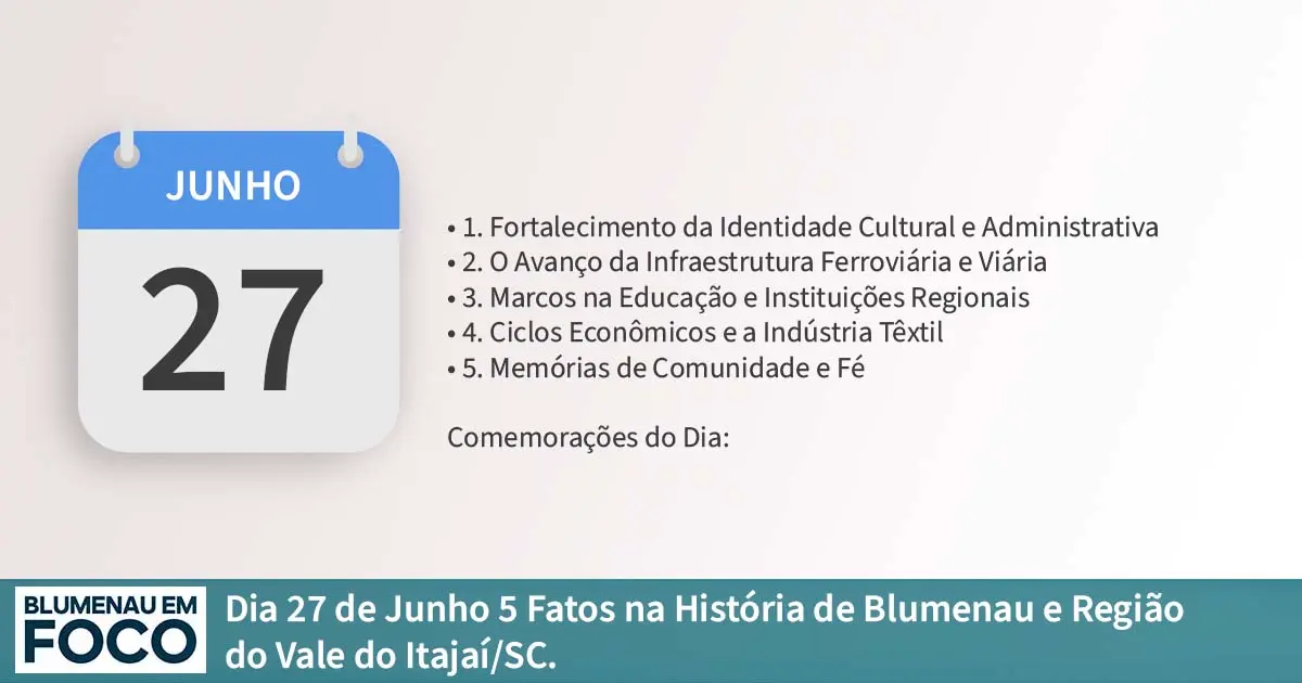 Dia 27 de Junho: 5 Fatos na História de Blumenau e Região do Vale do Itajaí/SC. - Blumenau em Foco Portal de Notícias de Blumenau/SC