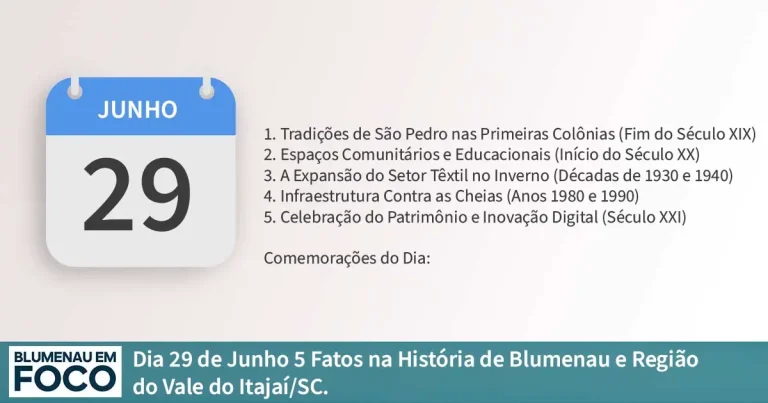 Dia 29 de Junho 5 Fatos na História de Blumenau e Região do Vale do Itajaí/SC. - Blumenau em Foco Portal de Notícias de Blumenau/SC