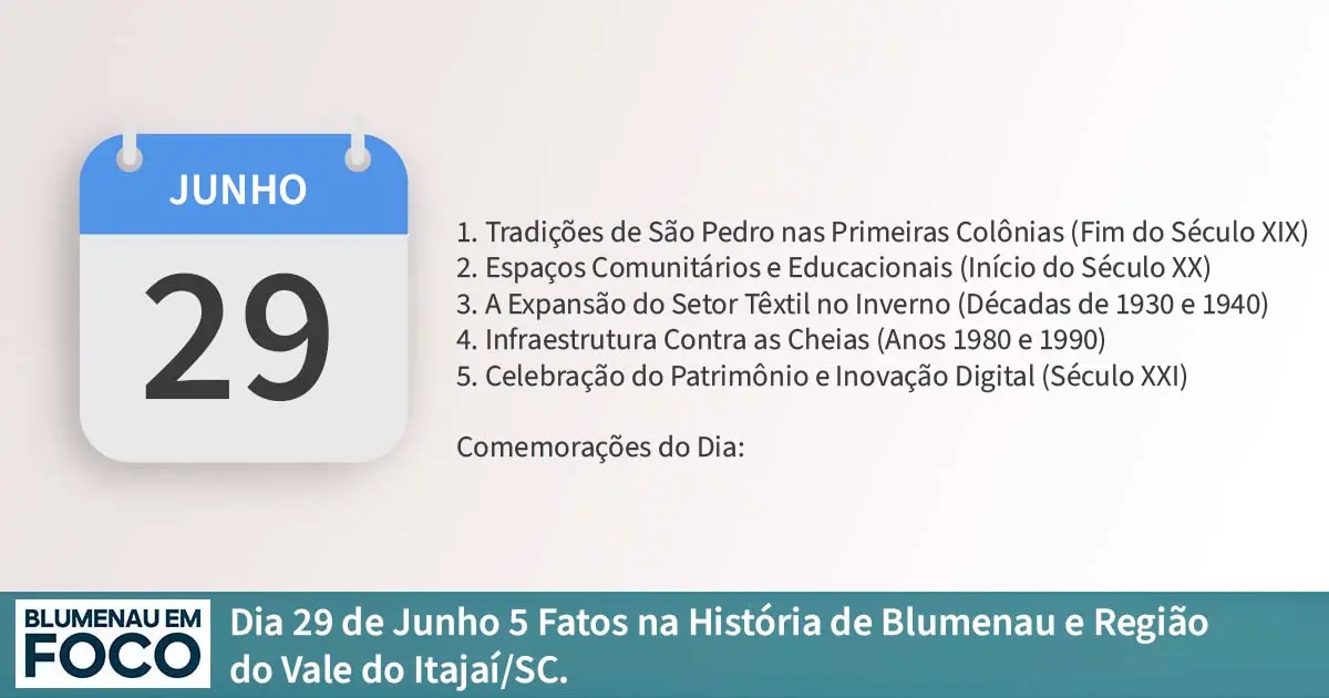Dia 29 de Junho 5 Fatos na História de Blumenau e Região do Vale do Itajaí/SC. - Blumenau em Foco Portal de Notícias de Blumenau/SC