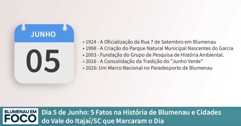 Dia 5 de Junho: 5 Fatos na História de Blumenau e Cidades do Vale do Itajaí/SC que Marcaram o Dia. - Blumenau em Foco Portal de Notícias de Blumenau/SC