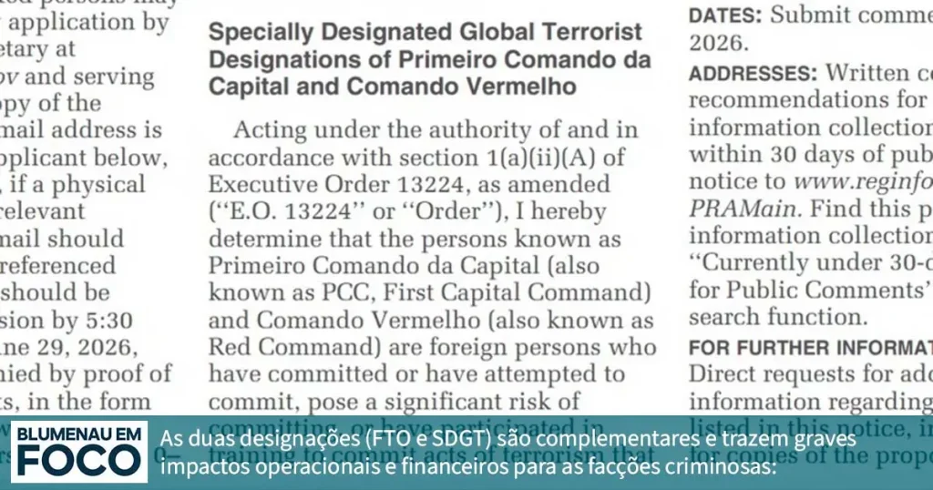 O que Muda na Prática após Designação do PCC e CV como Terroristas nos EUA? - Blumenau em Foco Portal de Notícias de Blumenau/SC