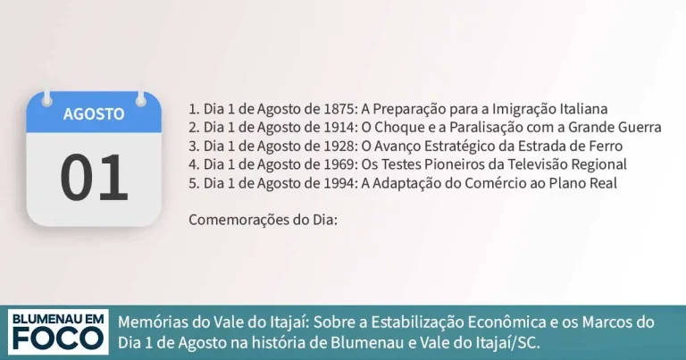 Dia 1 de Agosto: 5 Fatos na História de Blumenau e Região do Vale do Itajaí/SC. - Blumenau em Foco Portal de Notícias de Blumenau/SC.