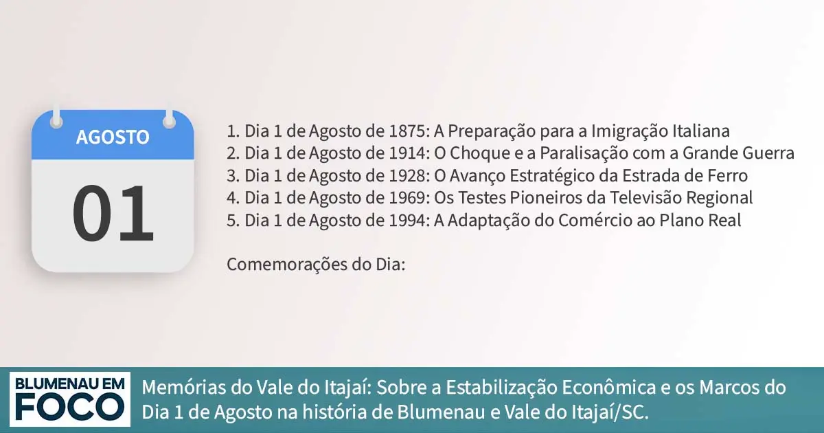 Dia 1 de Agosto: 5 Fatos na História de Blumenau e Região do Vale do Itajaí/SC. - Blumenau em Foco Portal de Notícias de Blumenau/SC. Dia 1 de Agosto: 5 Fatos na História de Blumenau e Região do Vale do Itajaí/SC. - Blumenau em Foco Portal de Notícias de Blumenau/SC.