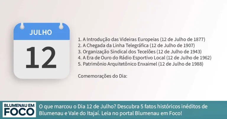 Dia 12 de Julho: 5 Fatos na História de Blumenau e Região do Vale do Itajaí/SC. - Blumenau em Foco Portal de Notícias de Blumenau/SC