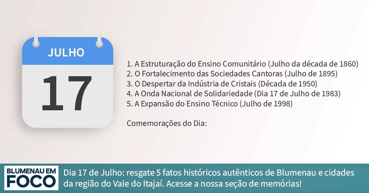 Dia 17 de Julho 5 Fatos na História de Blumenau e Região do Vale do Itajaí/SC.