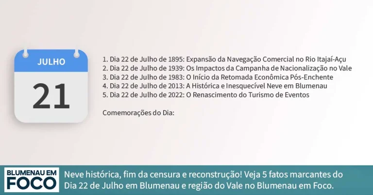Dia 22 de Julho 5 Fatos na História de Blumenau e Região do Vale do Itajaí/SC. - Blumenau em Foco Portal de Notícias de Blumenau/SC.