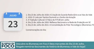 Dia 23 de Julho 5 Fatos na História de Blumenau e Região do Vale do Itajaí/SC. - Blumenau em Foco Portal de Notícias de Blumenau/SC.