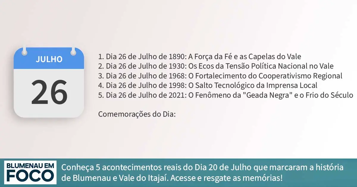Dia 26 de Julho 5 Fatos na História de Blumenau e Região do Vale do Itajaí/SC. - Blumenau em Foco Portal de Notícias de Blumenau/SC. Dia 26 de Julho 5 Fatos na História de Blumenau e Região do Vale do Itajaí/SC. - Blumenau em Foco Portal de Notícias de Blumenau/SC.
