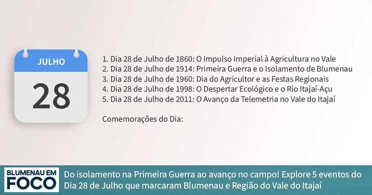 Dia 28 de Julho 5 Fatos na História de Blumenau e Região do Vale do Itajaí/SC. - Blumenau em Foco Portal de Notícias de Blumenau/SC.