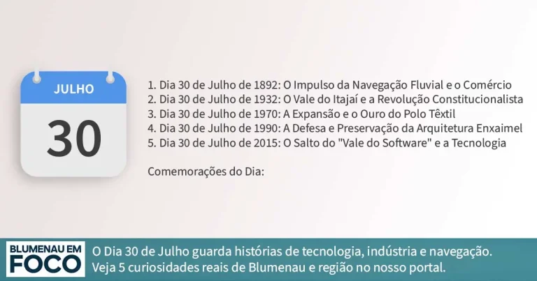 Dia 30 de Julho 5 Fatos na História de Blumenau e Região do Vale do Itajaí/SC. - Blumenau em Foco Portal de Notícias de Blumenau/SC.