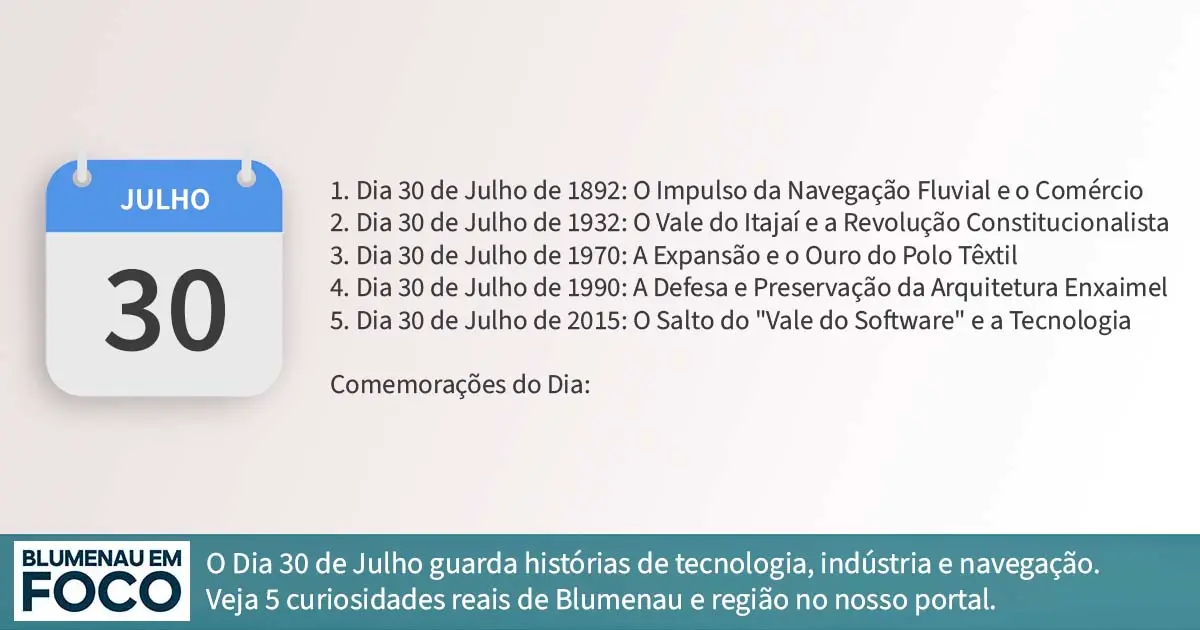 Dia 30 de Julho 5 Fatos na História de Blumenau e Região do Vale do Itajaí/SC. - Blumenau em Foco Portal de Notícias de Blumenau/SC.