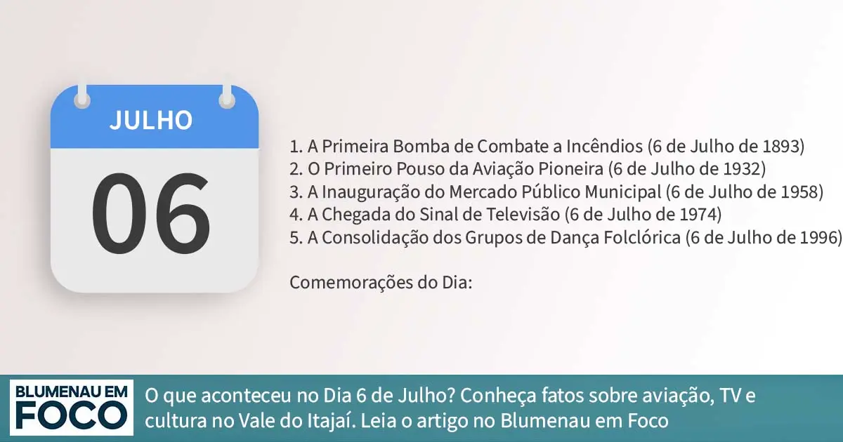 Dia 6 de Julho: 5 Fatos na História de Blumenau e Região do Vale do Itajaí/SC - Blumenau em Foco Portal de Notícias de Blumenau/SC