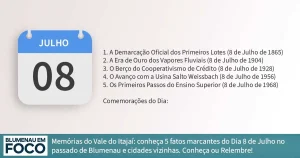 Dia 8 de Julho 5 Fatos na História de Blumenau e Região do Vale do Itajaí/SC. - Blumenau em Foco Portal de Notícias de Blumenau/SC
