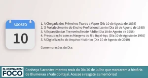 Dia 10 de Agosto: 5 Fatos na História de Blumenau e Região do Vale do Itajaí/SC - Blumenau em Foco Portal de Notícias de Blumenau/SC.