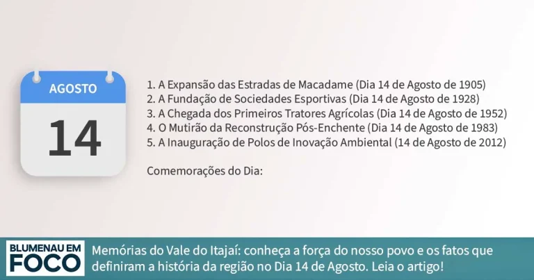 Dia 14 de Agosto: 5 Fatos na História de Blumenau e Região do Vale do Itajaí/SC. - Blumenau em Foco Portal de Notícias de Blumenau/SC.