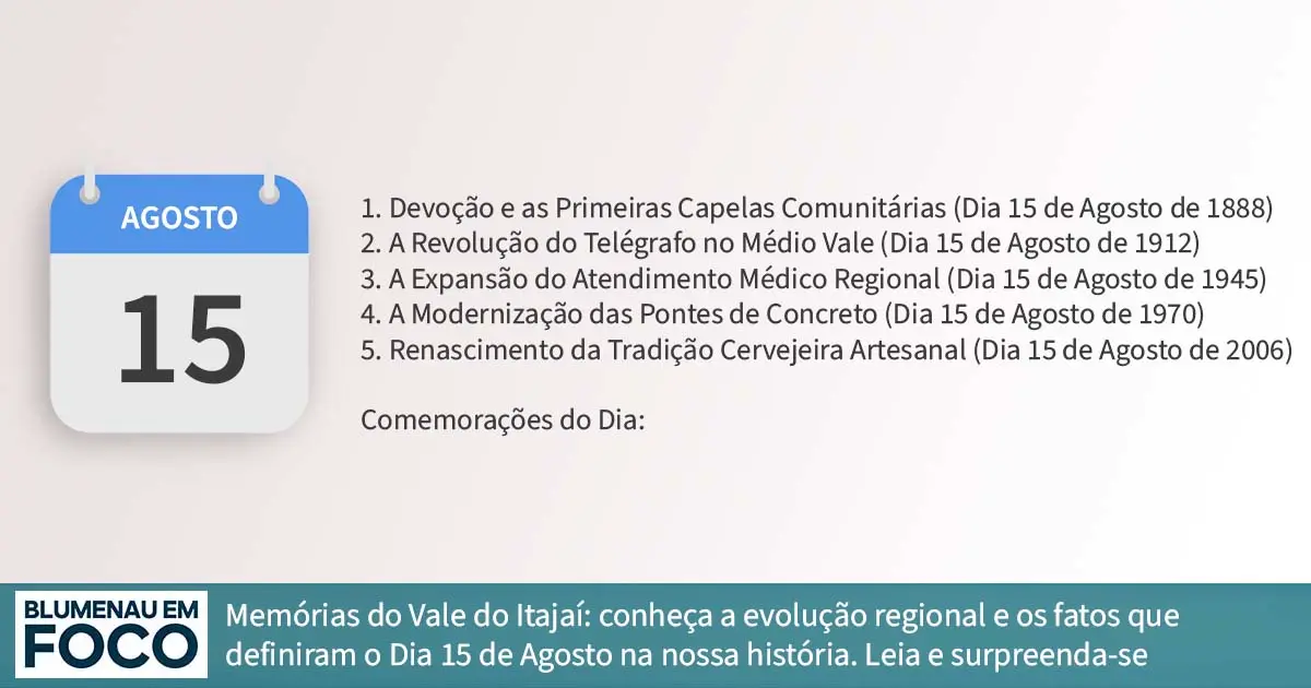 Dia 15 de Agosto: 6 Fatos na História de Blumenau e Região do Vale do Itajaí/SC. - Blumenau em Foco Portal de Notícias de Blumenau/SC.