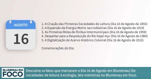 Dia 16 de Agosto 6 Fatos na História de Blumenau e Região do Vale do Itajaí/SC. - Blumenau em Foco Portal de Notícias de Blumenau/SC.
