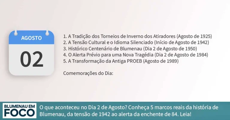 Dia 2 de Agosto: 5 Fatos na História de Blumenau e Região do Vale do Itajaí/SC. - Blumenau em Foco Portal de Notícias de Blumenau/SC.