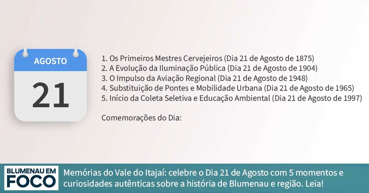 Dia 21 de Agosto 6 Fatos na História de Blumenau e Região do Vale do Itajaí/SC. - Blumenau em Foco Portal de Notícias de Blumenau/SC.