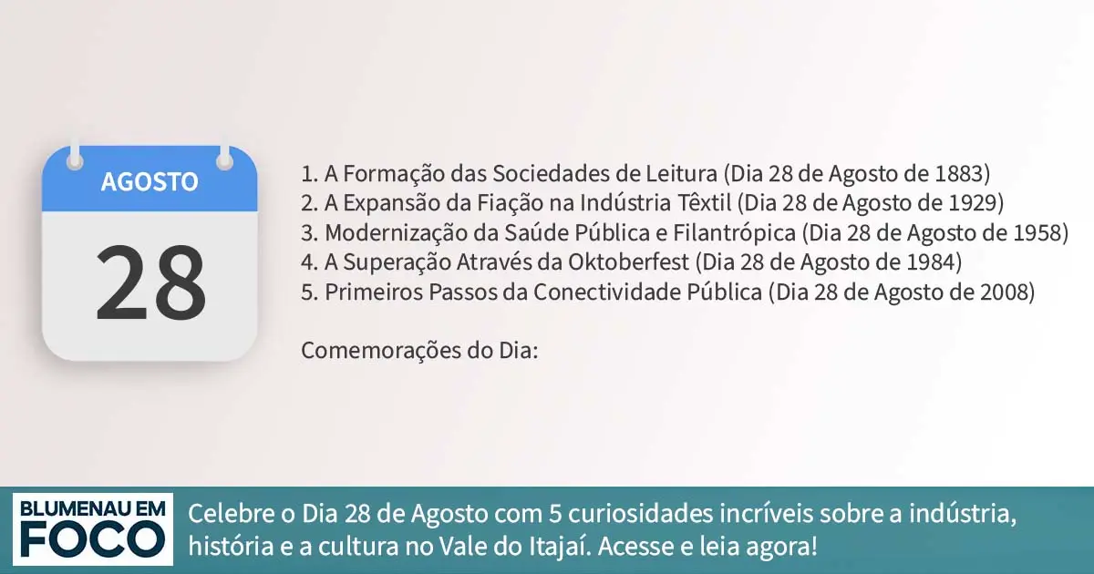 Dia 28 de Agosto 5 Fatos na História de Blumenau e Região do Vale do Itajaí/SC. - Blumenau em Foco Portal de Notícias de Blumenau/SC.