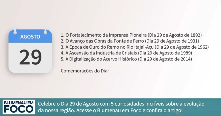 Dia 29 de Agosto 5 Fatos na História de Blumenau e Região do Vale do Itajaí/SC. - Blumenau em Foco Portal de Notícias de Blumenau/SC.