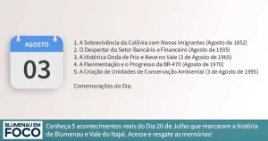 Dia 3 de Agosto 5 Fatos na História de Blumenau e Região do Vale do Itajaí/SC. - Blumenau em Foco Portal de Notícias de Blumenau/SC.