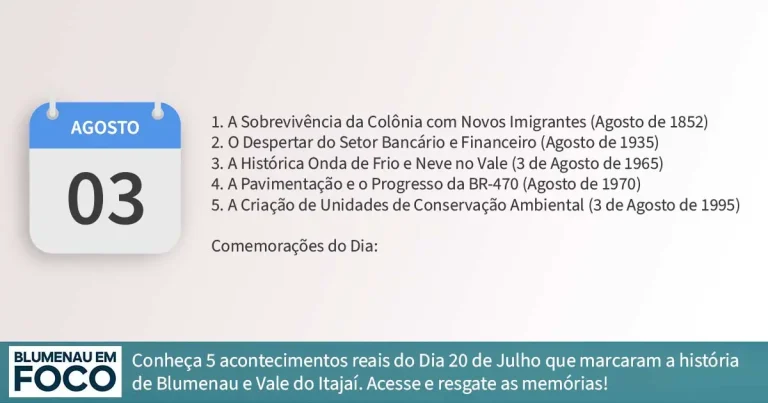 Dia 3 de Agosto 5 Fatos na História de Blumenau e Região do Vale do Itajaí/SC. - Blumenau em Foco Portal de Notícias de Blumenau/SC.