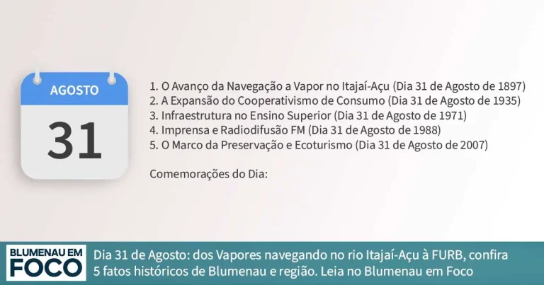 Dia 31 de Agosto 5 Fatos na História de Blumenau e Região do Vale do Itajaí/SC. - Blumenau em Foco Portal de Notícias de Blumenau/SC.