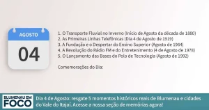 Dia 4 de Agosto: 5 Fatos na História de Blumenau e Região do Vale do Itajaí/SC. - Blumenau em Foco Portal de Notícias de Blumenau/SC.