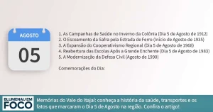 Dia 5 de Agosto: 5 Fatos na História de Blumenau e Região do Vale do Itajaí/SC. - Blumenau em Foco Portal de Notícias de Blumenau/SC.