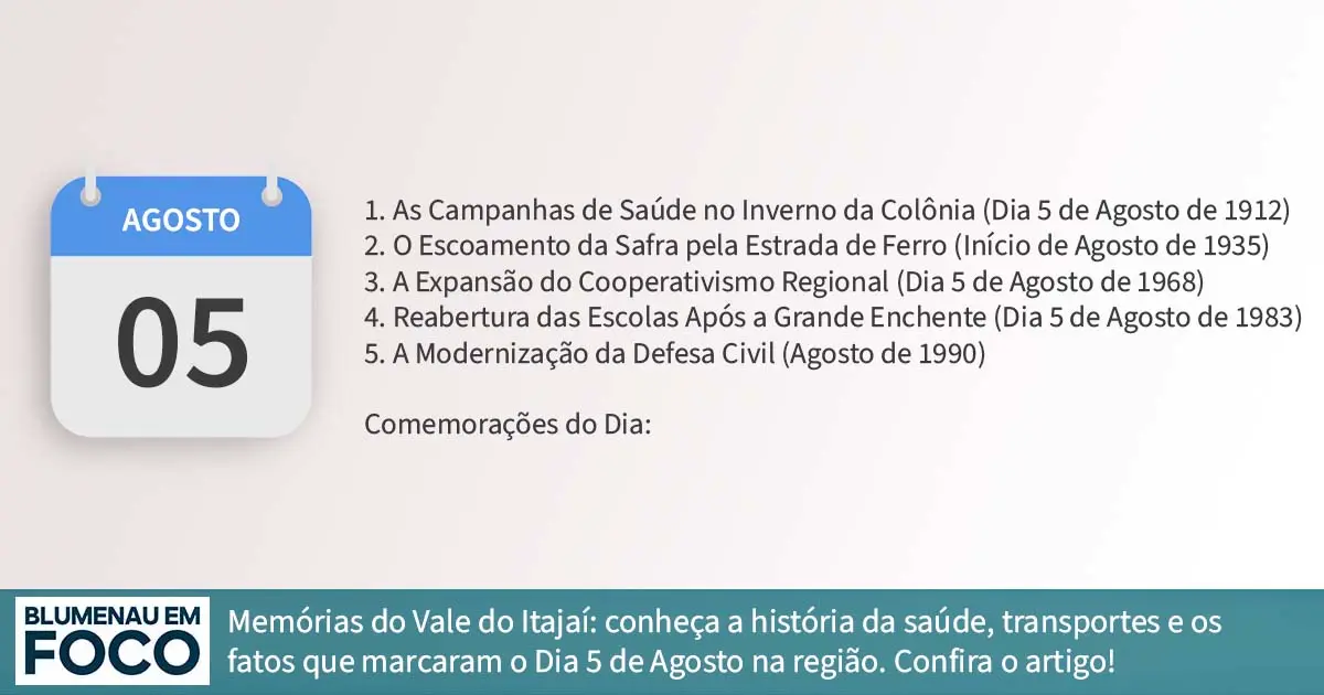 Dia 5 de Agosto: 5 Fatos na História de Blumenau e Região do Vale do Itajaí/SC. - Blumenau em Foco Portal de Notícias de Blumenau/SC.