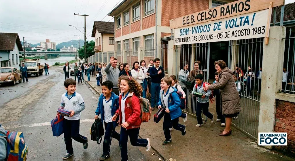 4. Reabertura das Escolas Após a Grande Enchente (Dia 5 de Agosto de 1983). - Blumenau em Foco Portal de Notícias de Blumenau/SC.