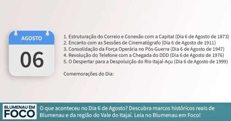 Dia 6 de Agosto: 5 Fatos na História de Blumenau e Região do Vale do Itajaí/SC. - Blumenau em Foco Portal de Notícias de Blumenau/SC.