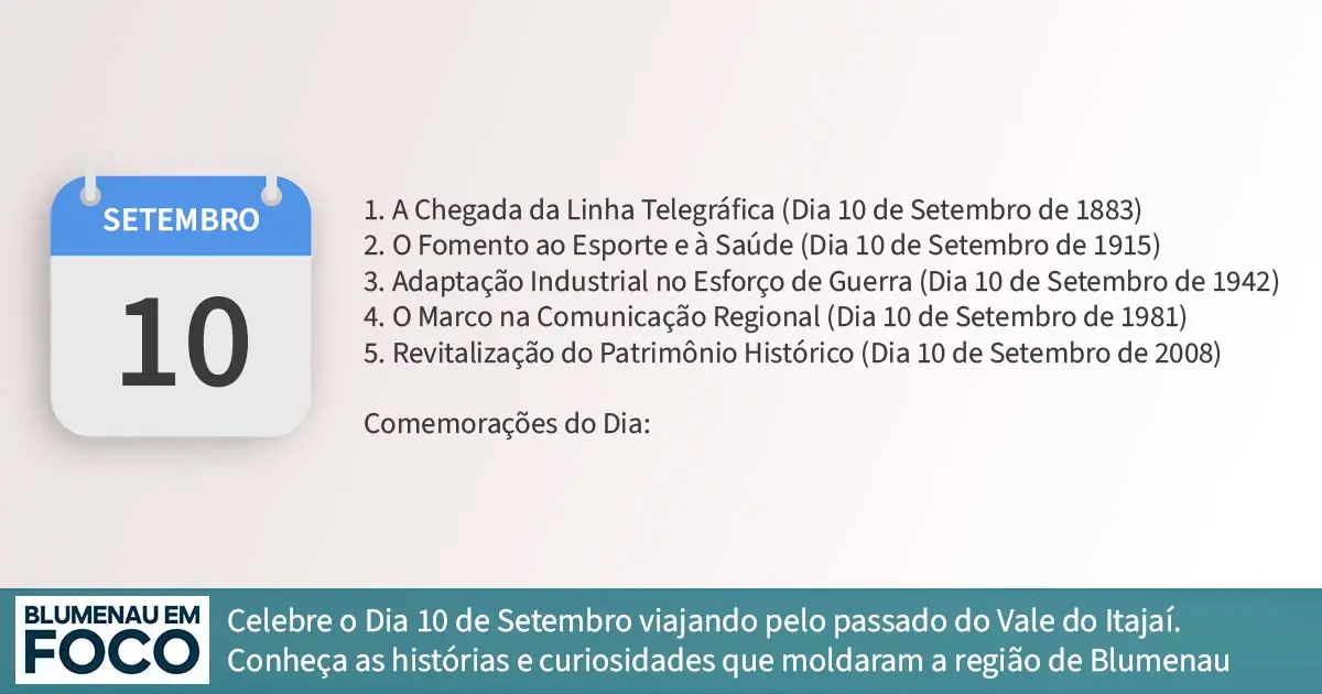 Dia 10 de Setembro 5 Fatos na História de Blumenau e Região do Vale do Itajaí/SC. - Blumenau em Foco Portal de Notícias de Blumenau/SC.