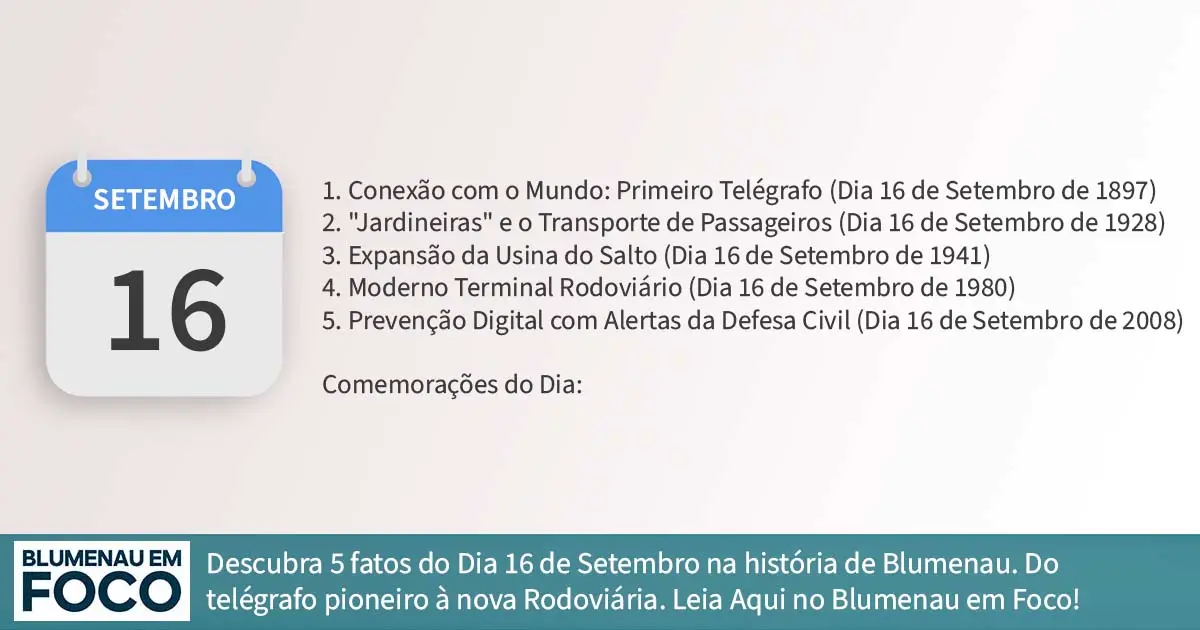 Dia 16 de Setembro 5 Fatos na História de Blumenau e Região do Vale do Itajaí/SC. - Blumenau em Foco Portal de Notícias de Blumenau/SC.