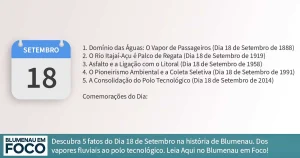 Dia 18 de Setembro 5 Fatos na História de Blumenau e Região do Vale do Itajaí/SC. - Blumenau em Foco Portal de Notícias de Blumenau/SC.