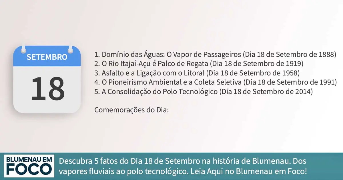 Dia 18 de Setembro 5 Fatos na História de Blumenau e Região do Vale do Itajaí/SC. - Blumenau em Foco Portal de Notícias de Blumenau/SC.