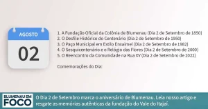 Dia 2 de Setembro 5 Fatos na História de Blumenau e Região do Vale do Itajaí/SC. - Blumenau em Foco Portal de Notícias de Blumenau/SC.