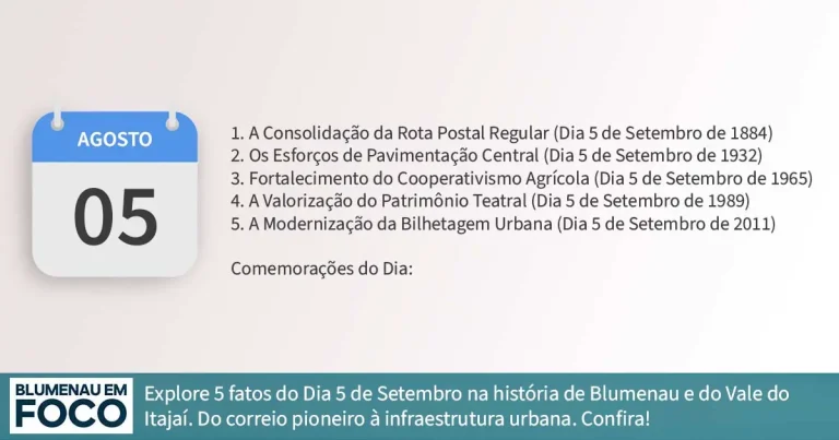 Dia 5 de Setembro 5 Fatos na História de Blumenau e Região do Vale do Itajaí/SC. - Blumenau em Foco Portal de Notícias de Blumenau/SC.