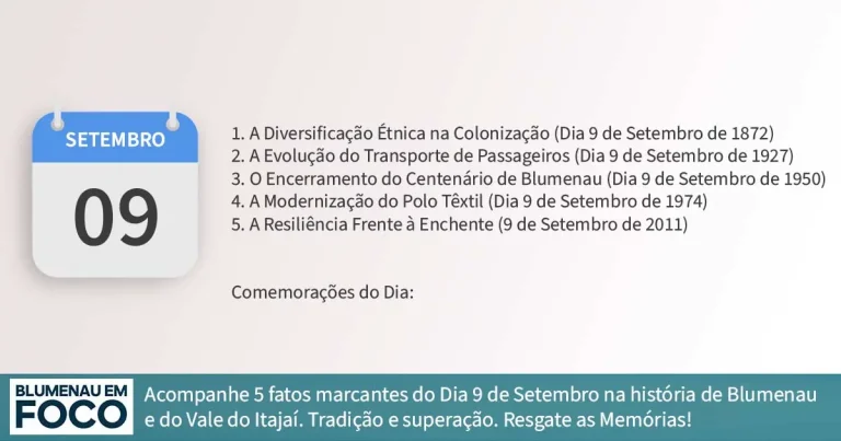 Dia 9 de Setembro 5 Fatos na História de Blumenau e Região do Vale do Itajaí/SC. - Blumenau em Foco Portal de Notícias de Blumenau/SC.